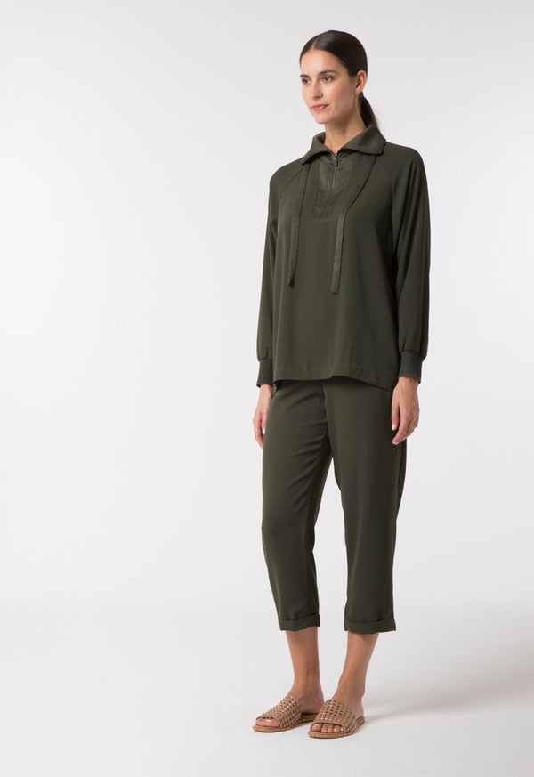 Choice Tie Split-Neck Crepe Blouse Olive