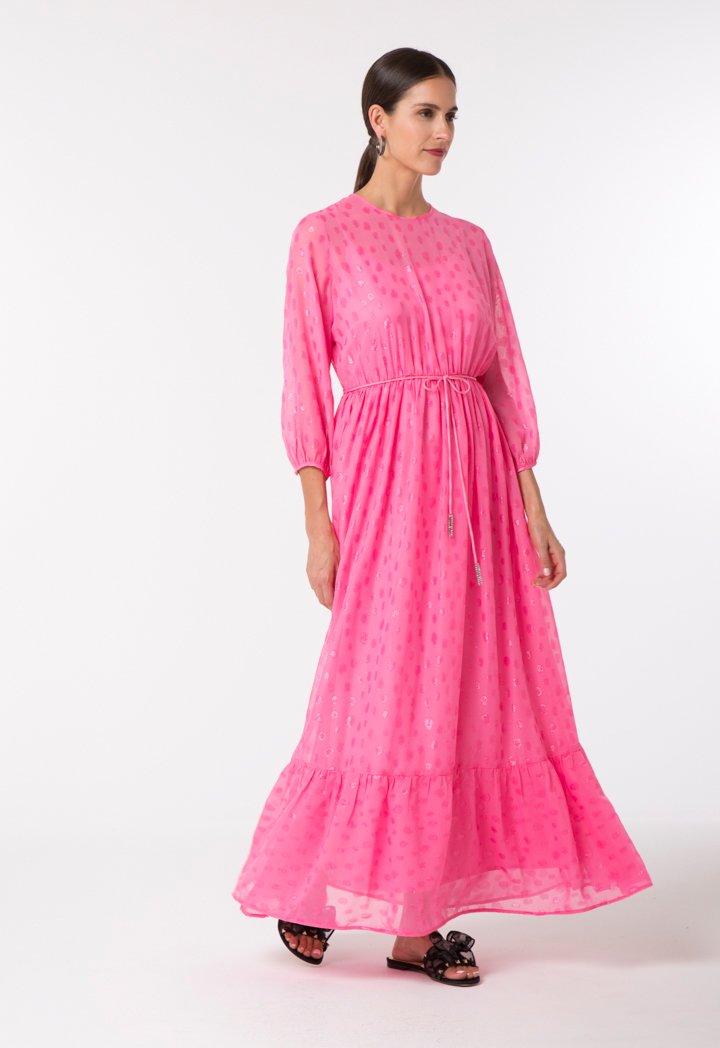 Choice Shiny Patterned Chiffon Dress Pink