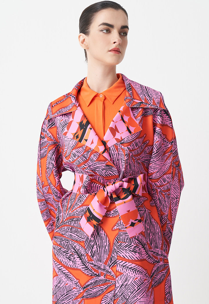 Choice Printed Kimono Outerwear With Belt Orange