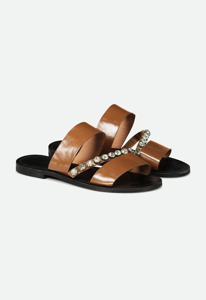 Choice Stud Embellish Multi Strap Sandals Cognac - Wardrobe Fashion