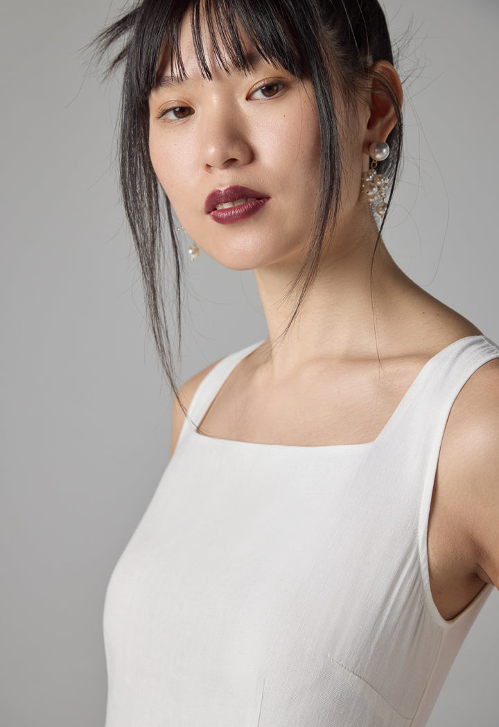 Choice Solid Sleeveless Flared Maxi Dress - Ramadan Style Off White