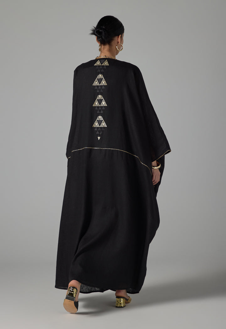 Choice Solid Maxi Abaya With Embroidered Geometric - Ramadan Style Black