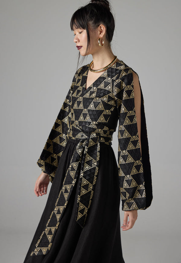 Choice Geometric Stitch Contrast Cropped Jacket - Ramadan Style Black