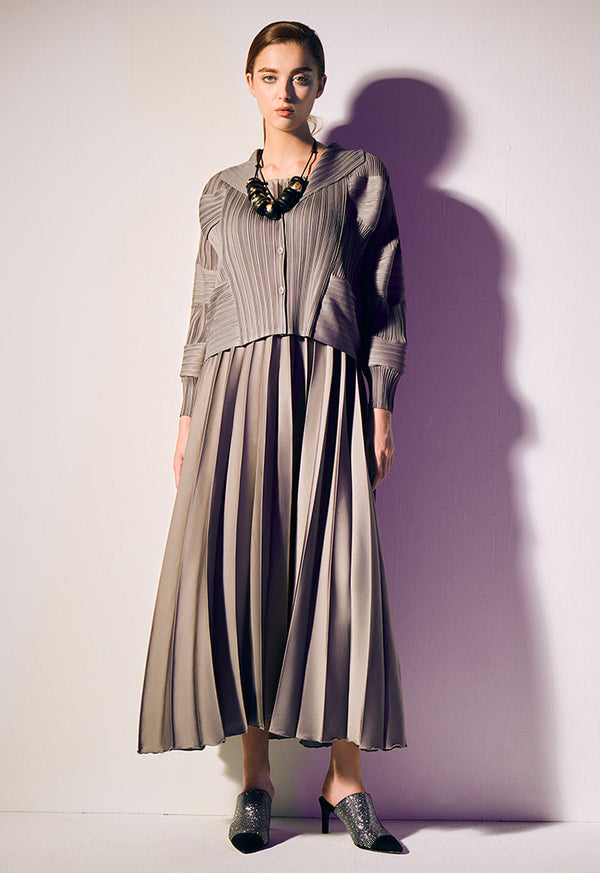 Choice Sleeveless Pleated Flared Maxi Dress Grey