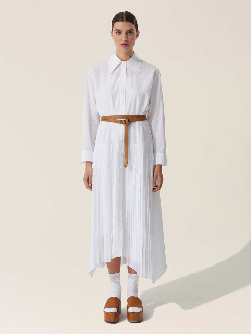 Baqa Pleated Detail Shirt Dress Ecru