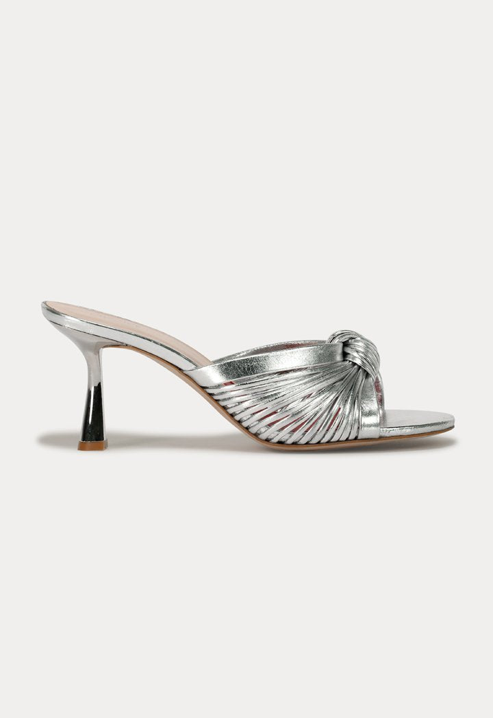 Choice Knot Strap Heeled Sandals Silver - Wardrobe Fashion