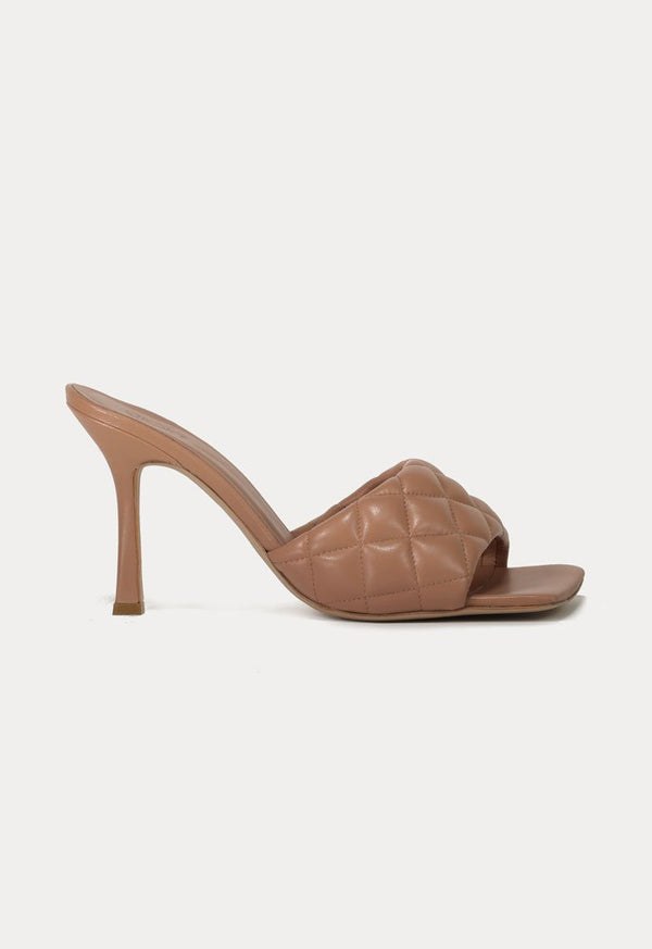 Choice Squared Toe Quilted Mules Nude - Wardrobe Fashion