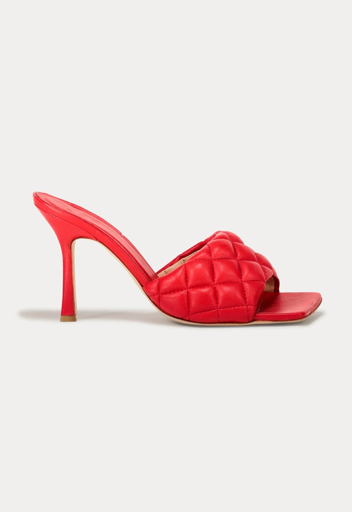 Choice Squared Toe Quilted Mules Red - Wardrobe Fashion