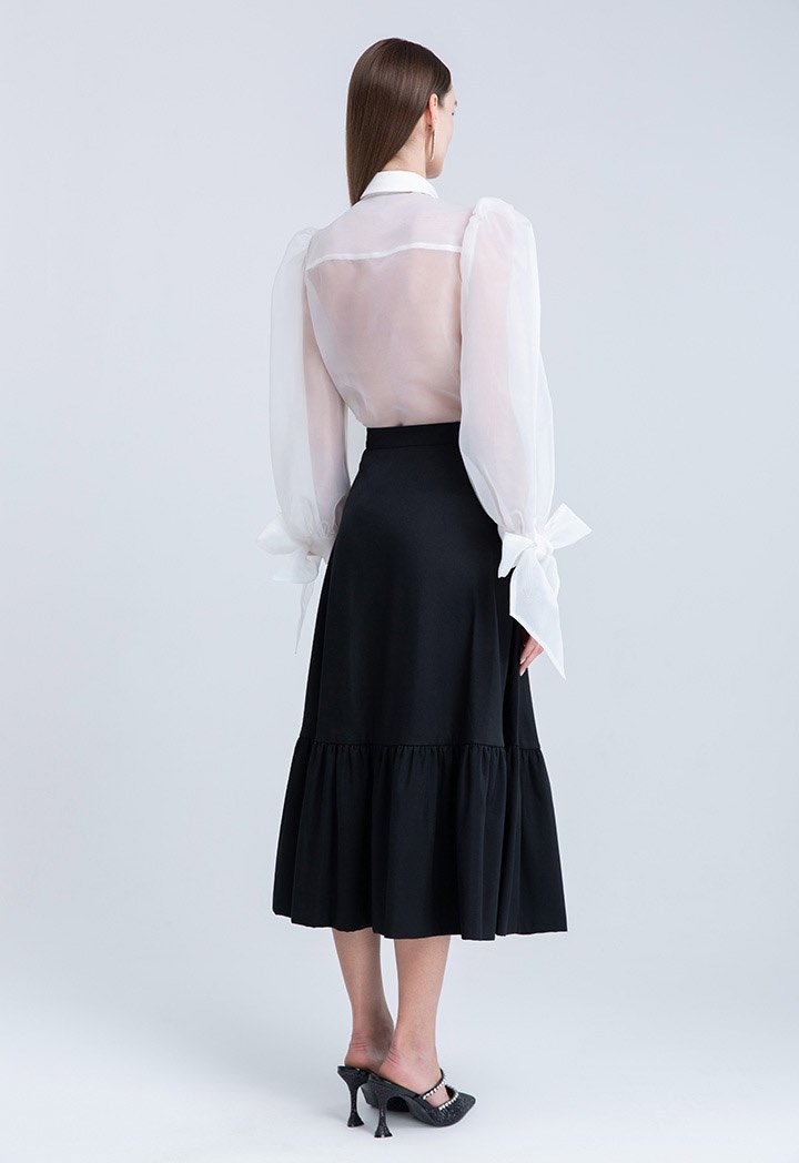 Choice Solid Color Frill Hem Skirt Black