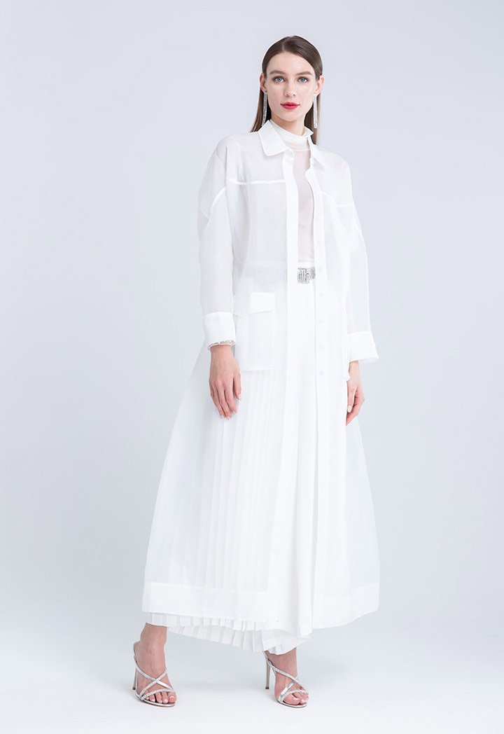 Choice Patch Pockets Long Sleeve Organza Outerwear Off White
