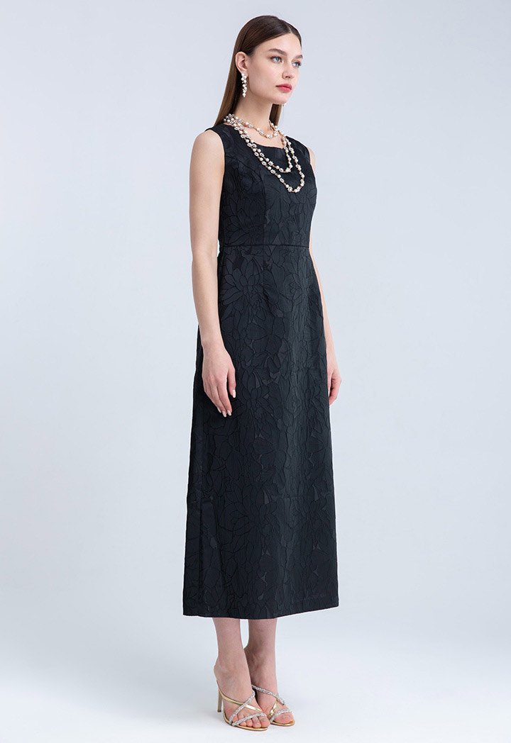 Choice Jacquard Sleeveless Midi Dress Black