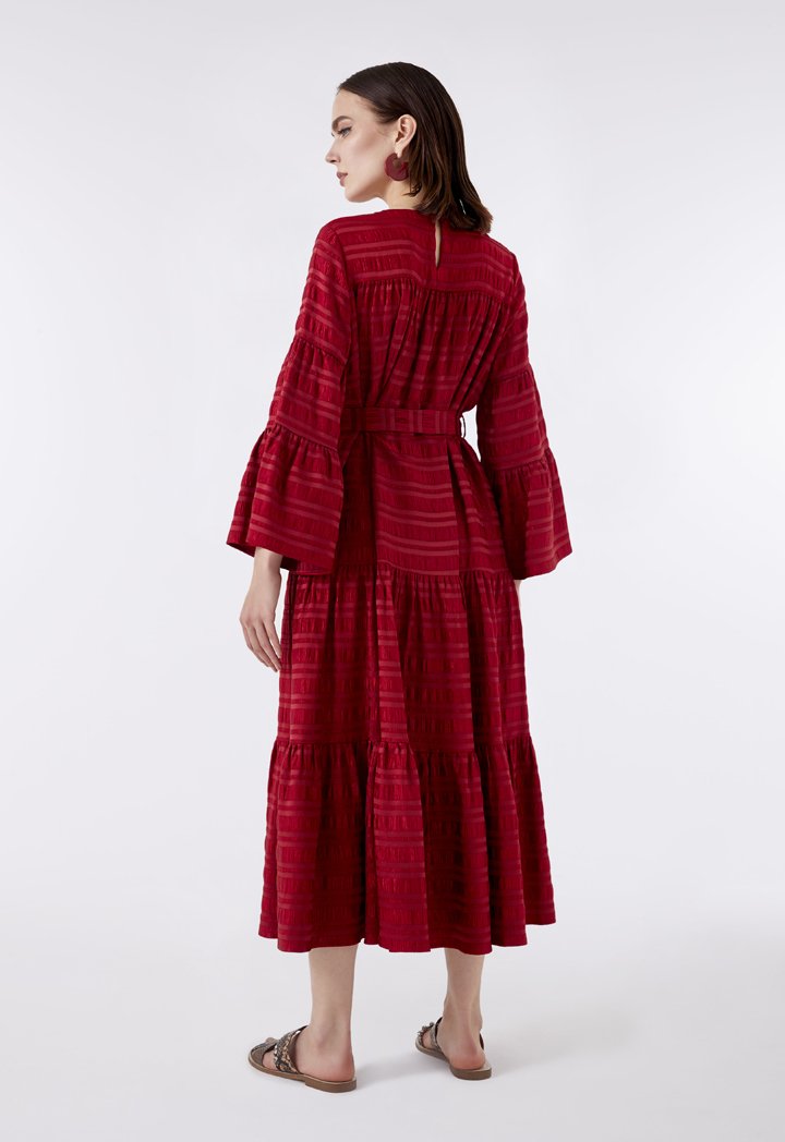 Choice Textured Fabric Layer A-Line Dress Red - Wardrobe Fashion