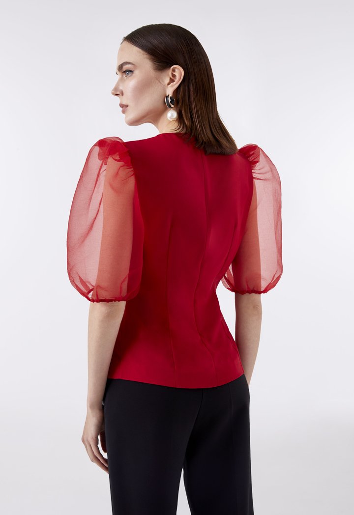 Choice Organza Puff Sleeves Blouse  Red - Wardrobe Fashion