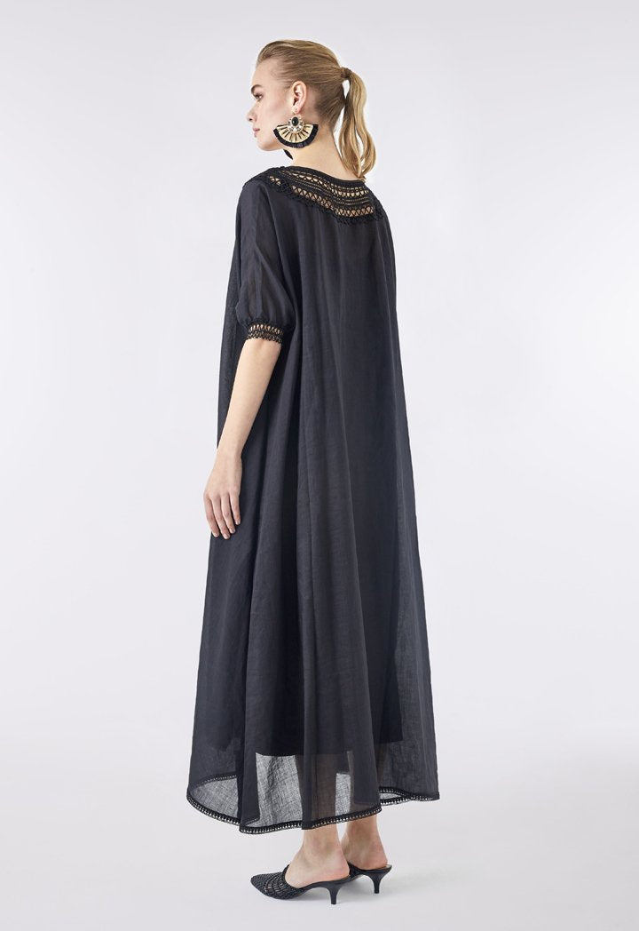 Choice Embroidered Neckline Maxi Dress Black - Wardrobe Fashion