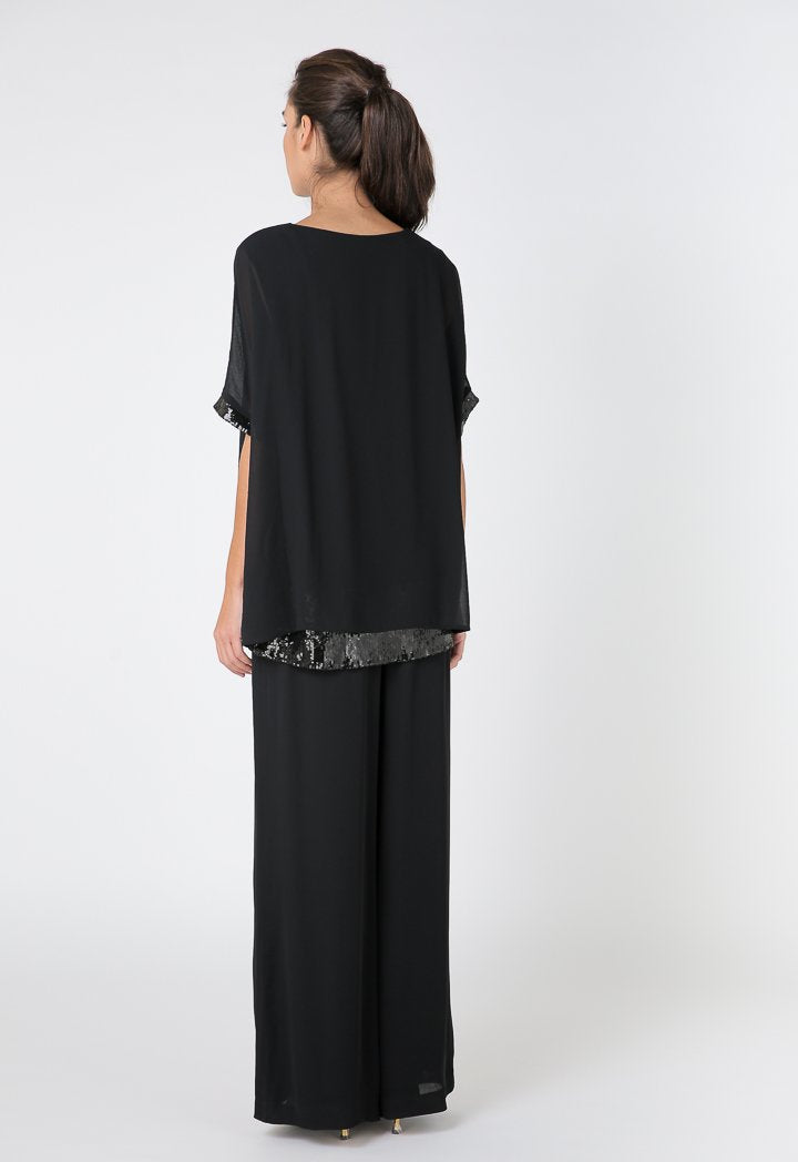 Choice Crepe Georgette Layered Sequins Blouse Black