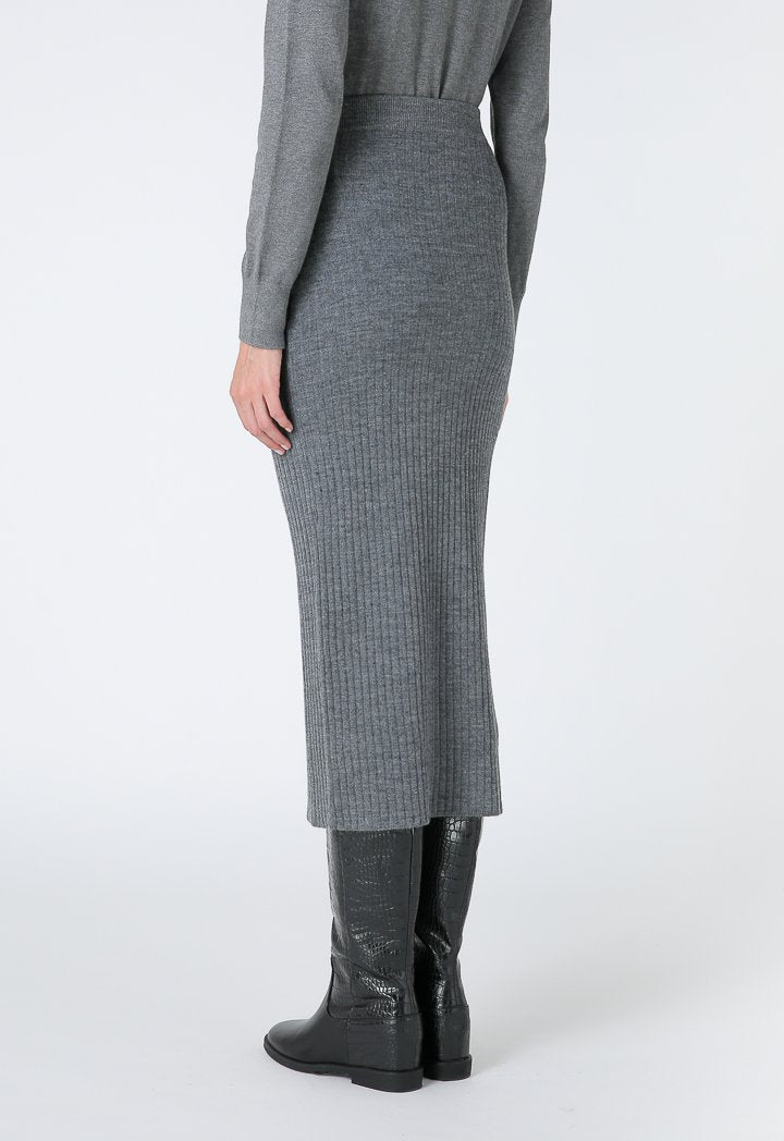 Choice Thick Ribbed Long Skirt Grey Melange