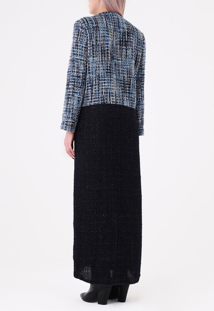 Choice Two Tone Maxi Tweed Outerwear Navy