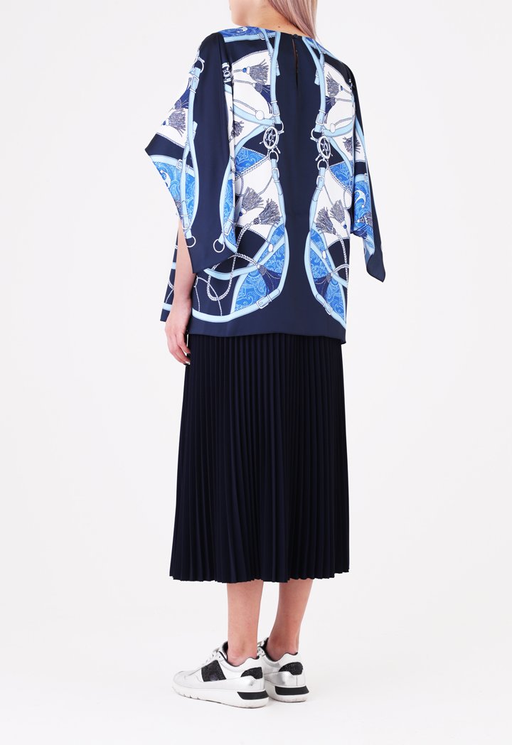 Choice Printed Butterfly Sleeve Blouse Navy