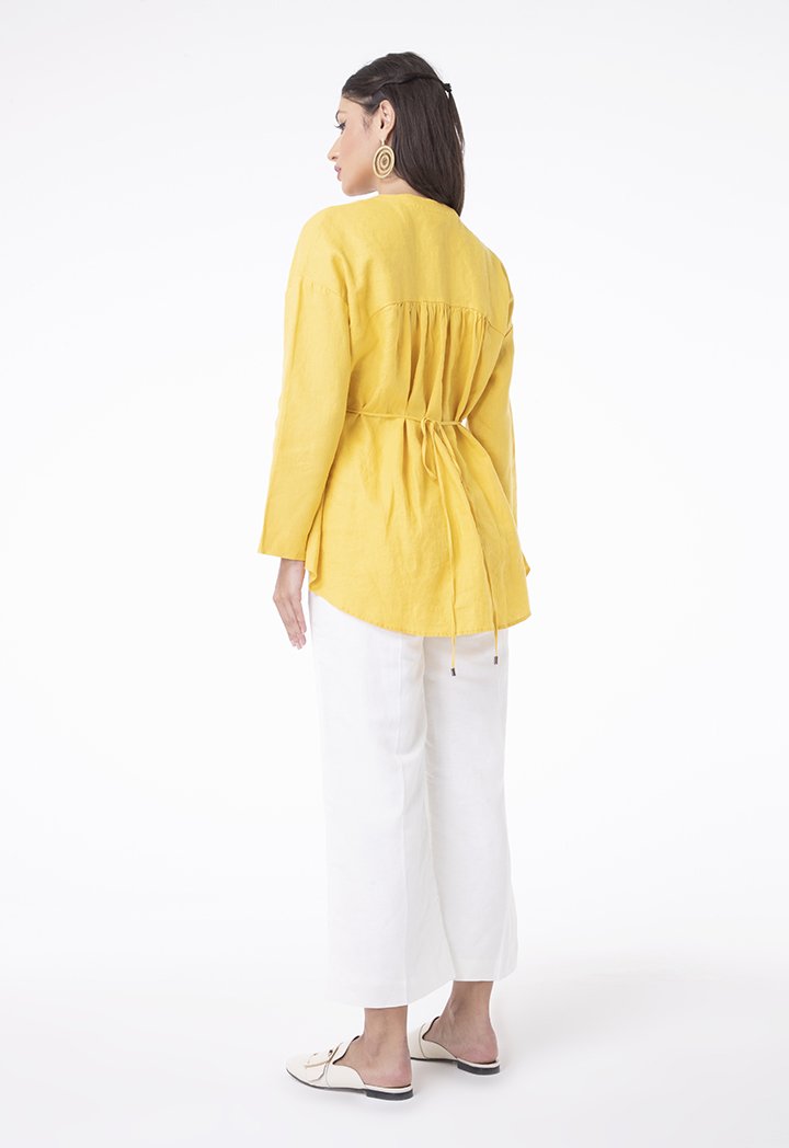 Choice Linen Lace Shirred Blouse Yellow