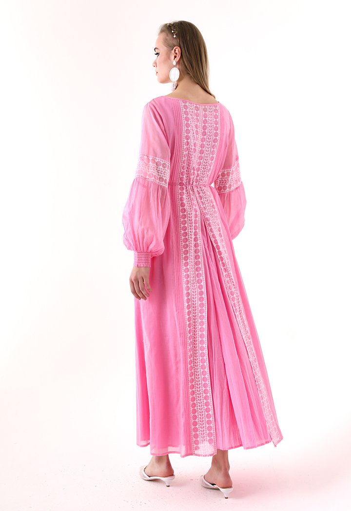 Choice Printed Beadwork Abaya Pink - Wardrobe Fashion