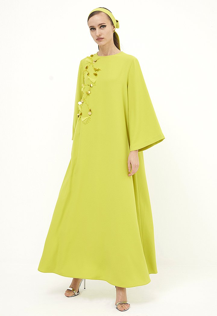 Choice Ruffled Long Dress Lime - Wardrobe Fashion