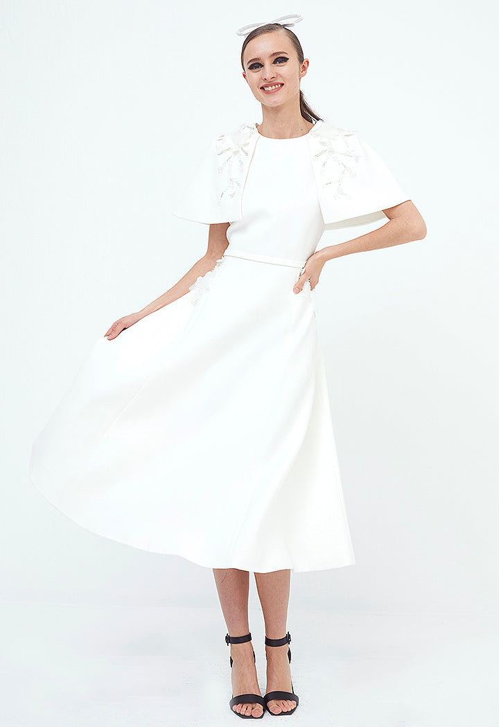 Choice Cape Sleeve Dress Off White