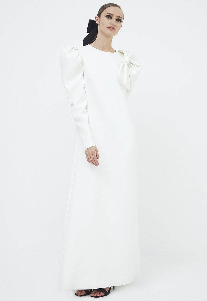 Choice Ribbon Long Dress Off White - Wardrobe Fashion