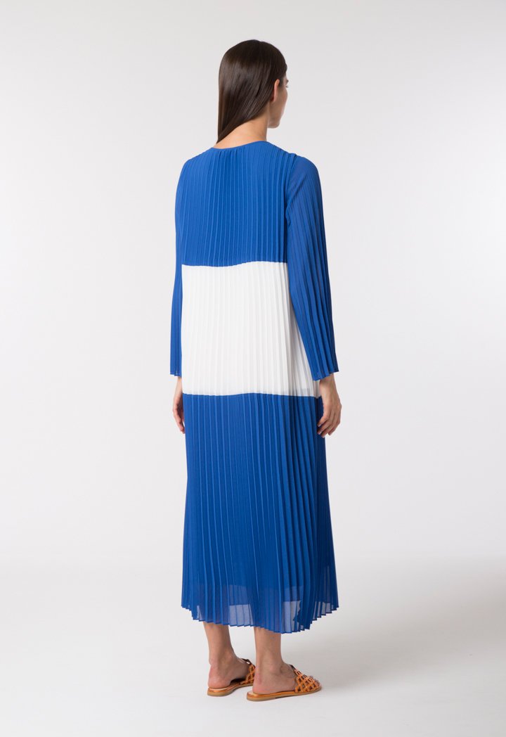 Choice Pleated Color Block Dress White Sapphire