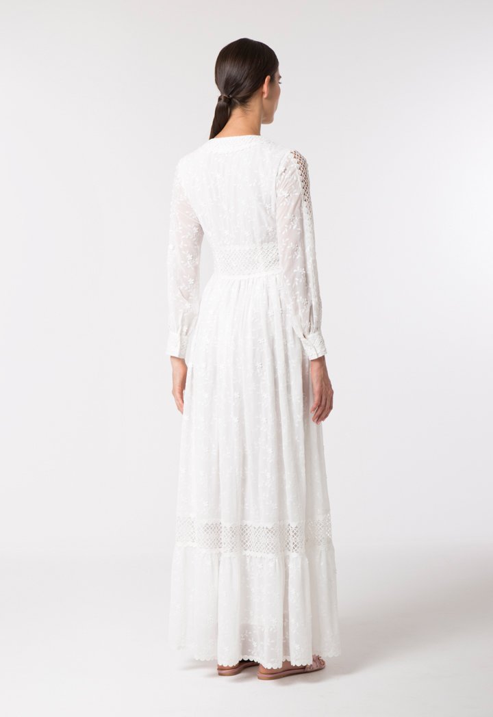 Choice Elegant Floral Embroidery Dress Offwhite