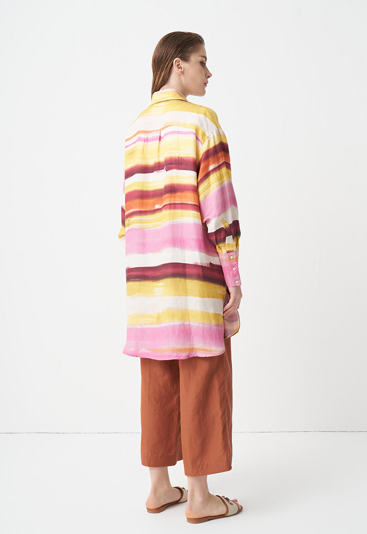 Choice Printed Long Sleeves Belted Shirt  Pink Print