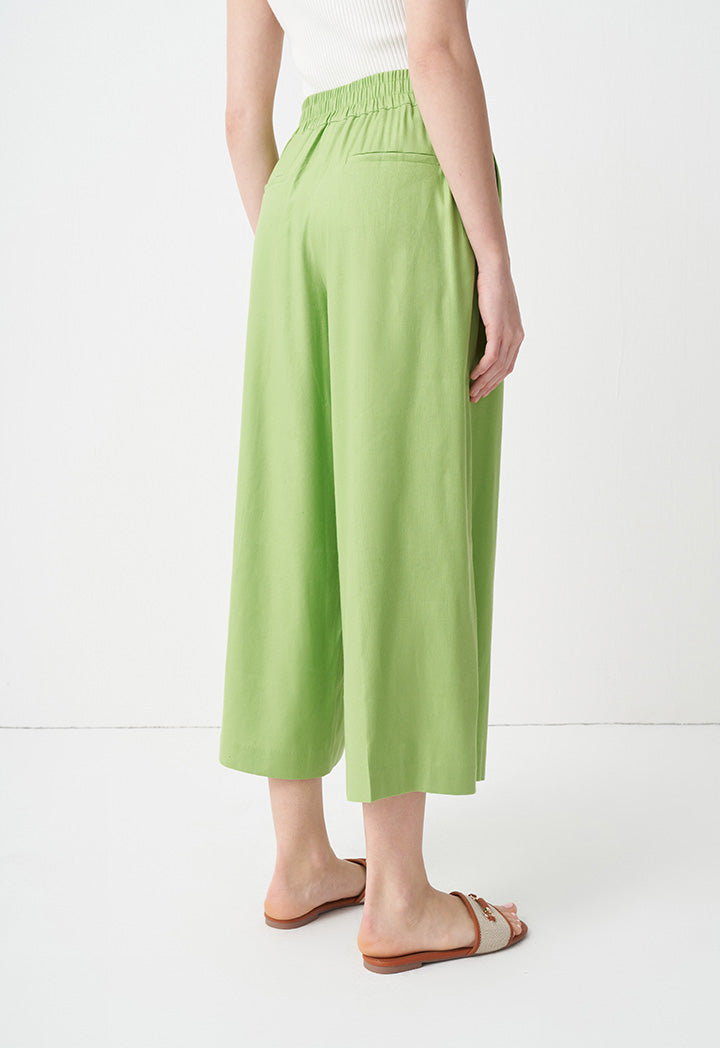 Choice Solid Wide Legs Pleated Culottes Green