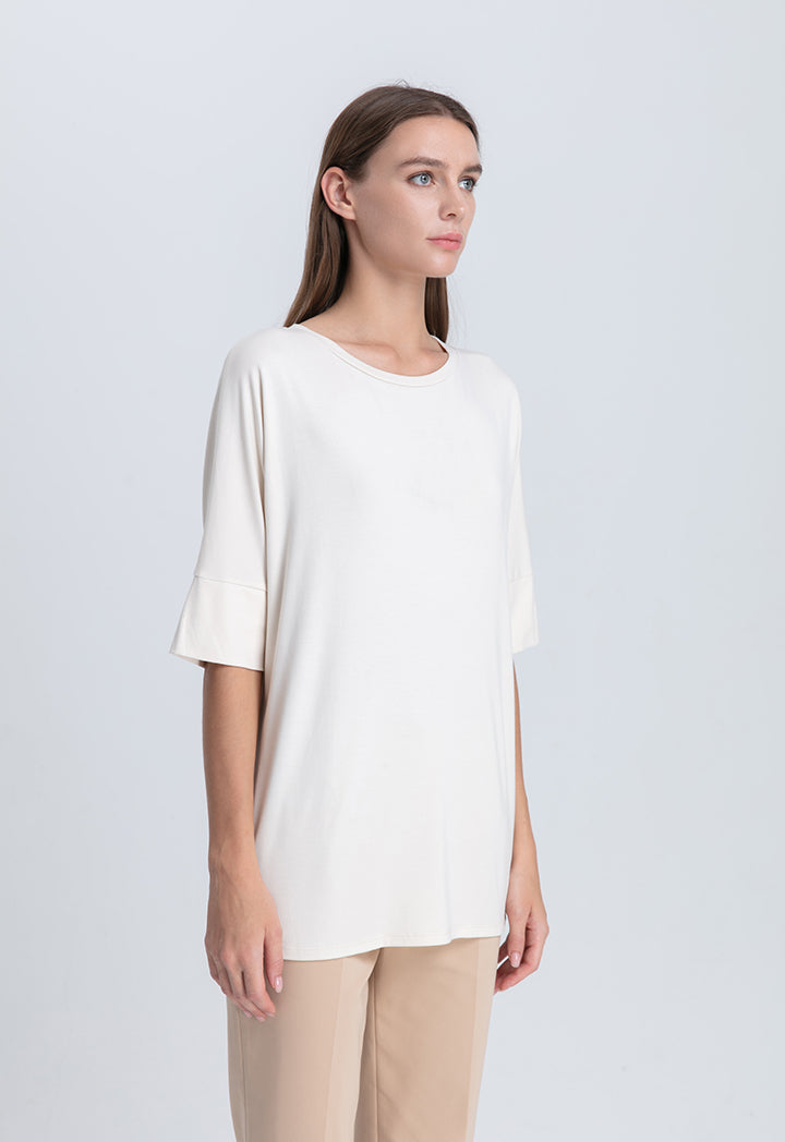 Choice Stretchable Short Sleeve Jersey Blouse Beige