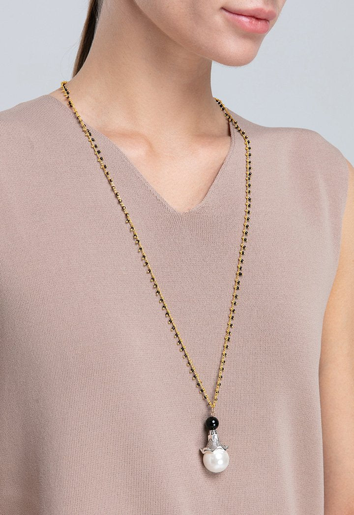 Choice Two Tone Beaded Crown Pearl Pendant Necklace Multicolor
