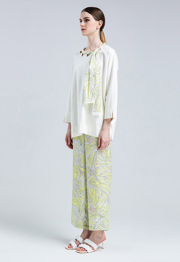 Choice Butterfly Print Tie Neck Blouse Off White