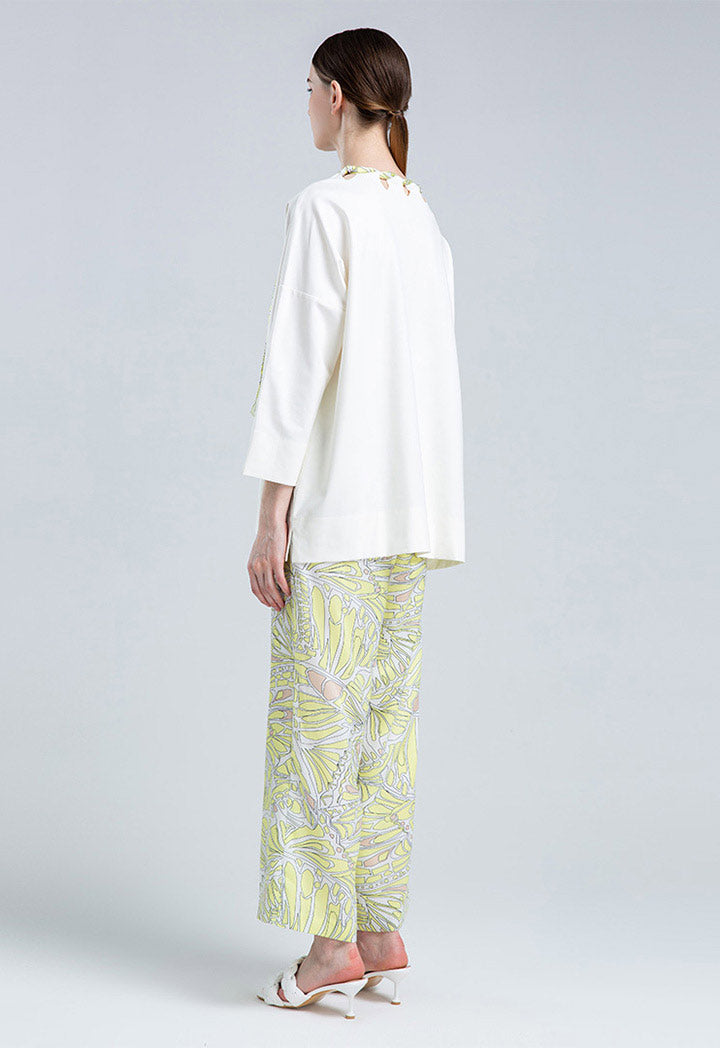 Choice Butterfly Print Tie Neck Blouse Off White