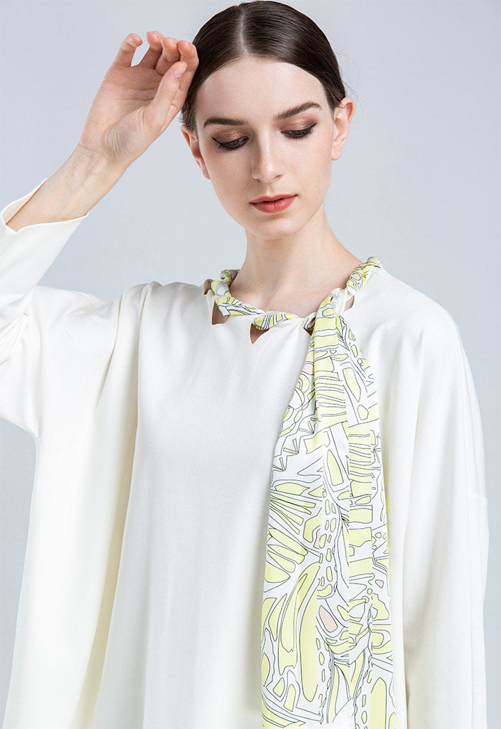 Choice Butterfly Print Tie Neck Blouse Off White
