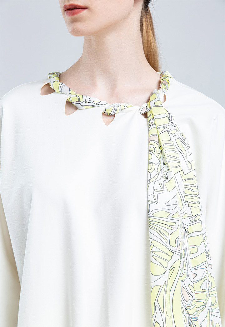 Choice Butterfly Print Tie Neck Blouse Off White