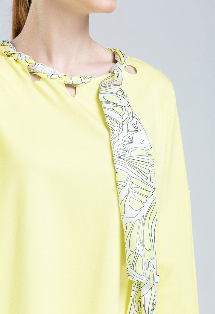 Choice Butterfly Print Tie Neck Blouse Yellow