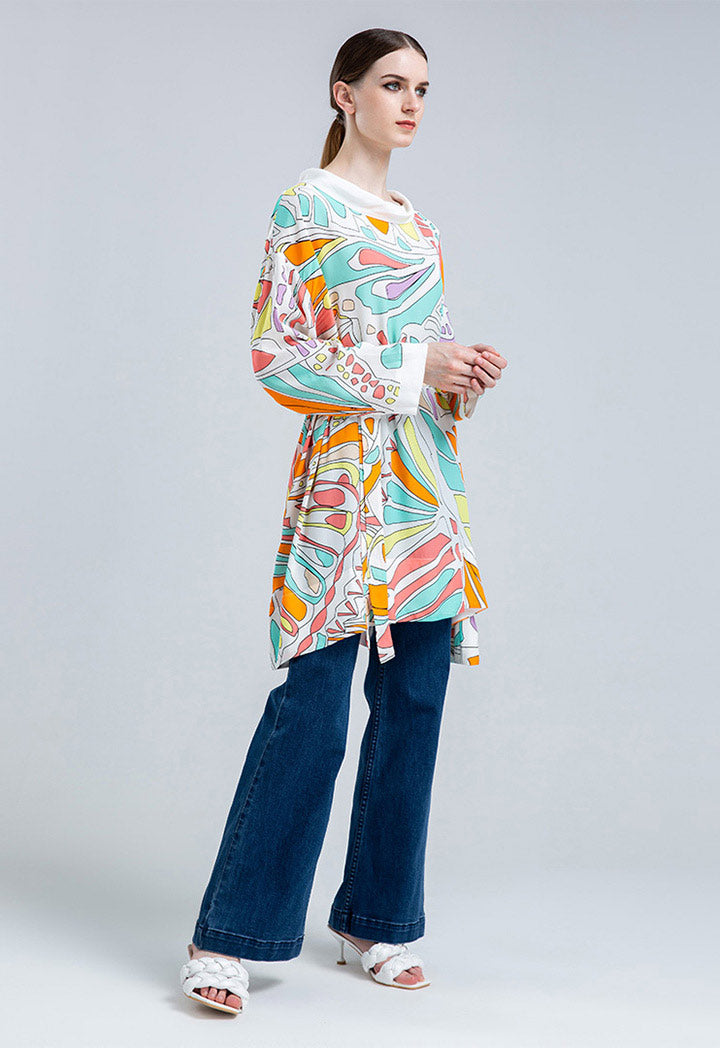 Choice Butterfly Print Belted Blouse Multi Color