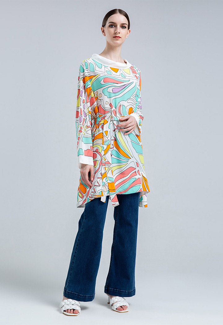 Choice Butterfly Print Belted Blouse Multi Color