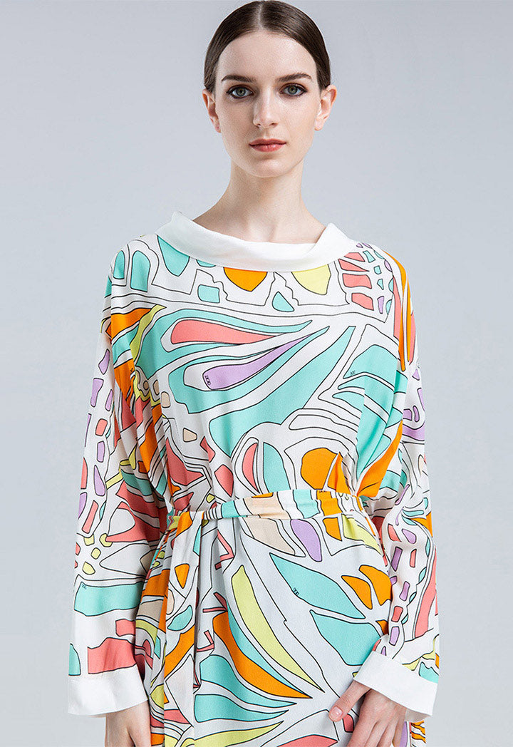 Choice Butterfly Print Belted Blouse Multi Color