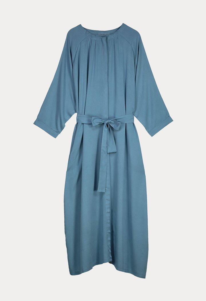 UNQ Long Sleeve Belted A-Line Midi Dress BLUE