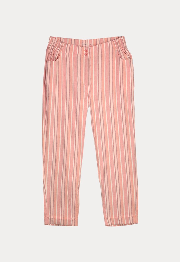 UNQ Striped Elastic Waist Slim Fit Trouser PINK