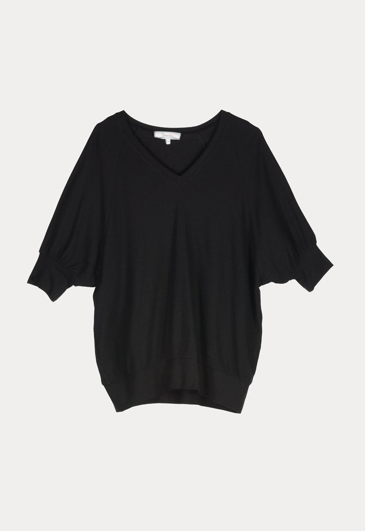 BERRIN Puff-Sleeve Short Sleeve Knit Sweater BLACK