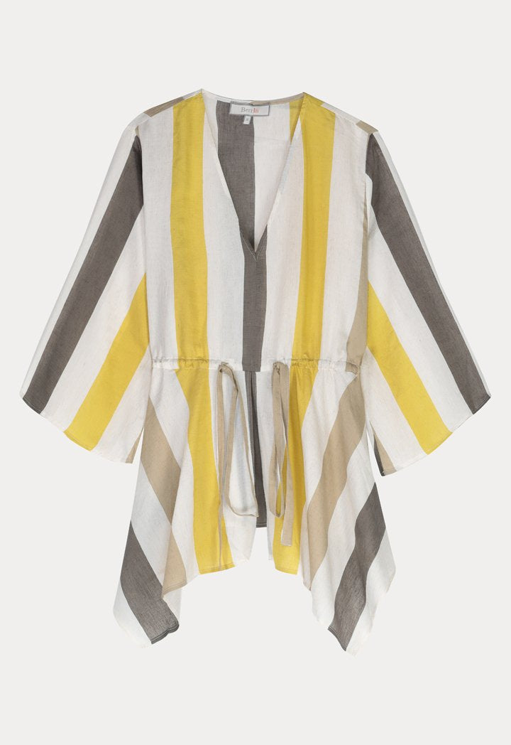BERRIN Striped Asymmetrical Long Sleeve Blouse SAFFRON