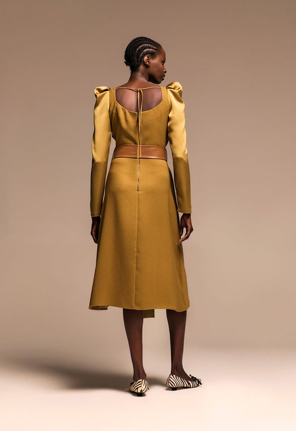 Kameya Long Sleeve Belted A-Line Maxi Dress Mustard