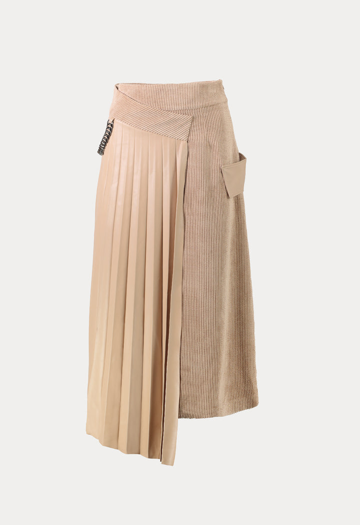 Kameya High Waist Pleated Overlay Maxi Skirt Beige