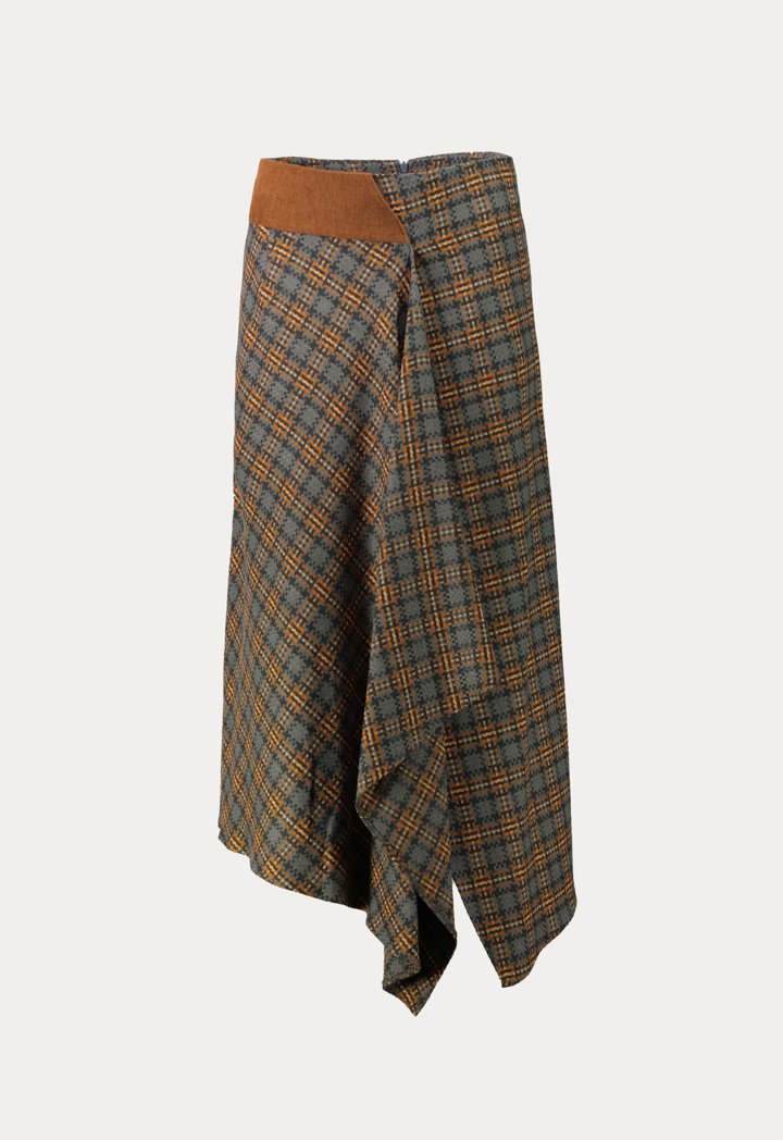 Kameya Front Overlap Asymmetrical Midi Skirt Cinnamon