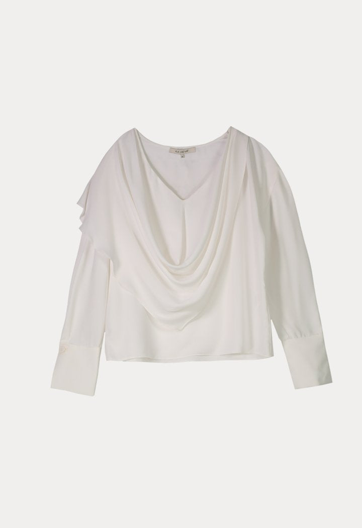 Kameya Long Sleeve Drape Collar Relaxed Fit Blouse Ecru