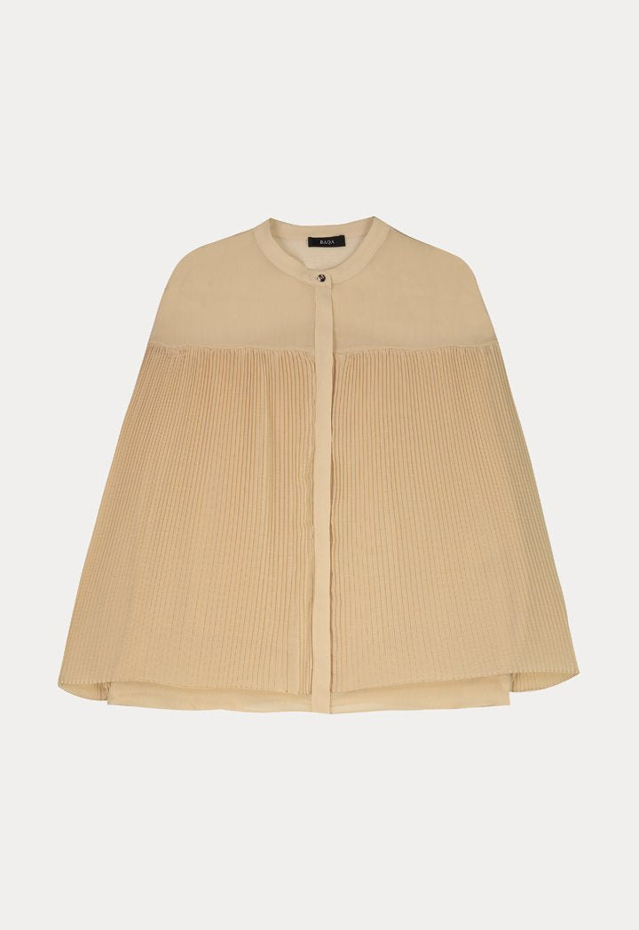 Baqa Long Sleeve Pleated Blouse Beige